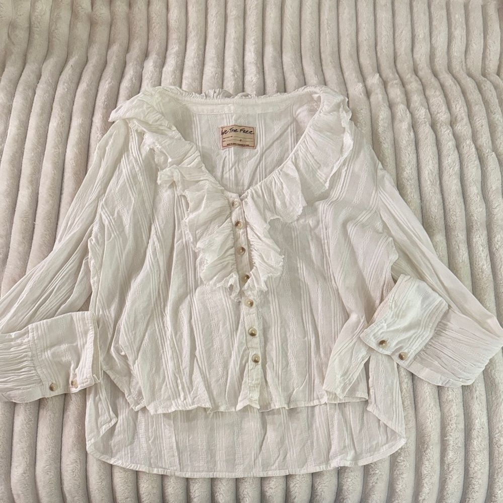 We The Free White Ruffled Blouse